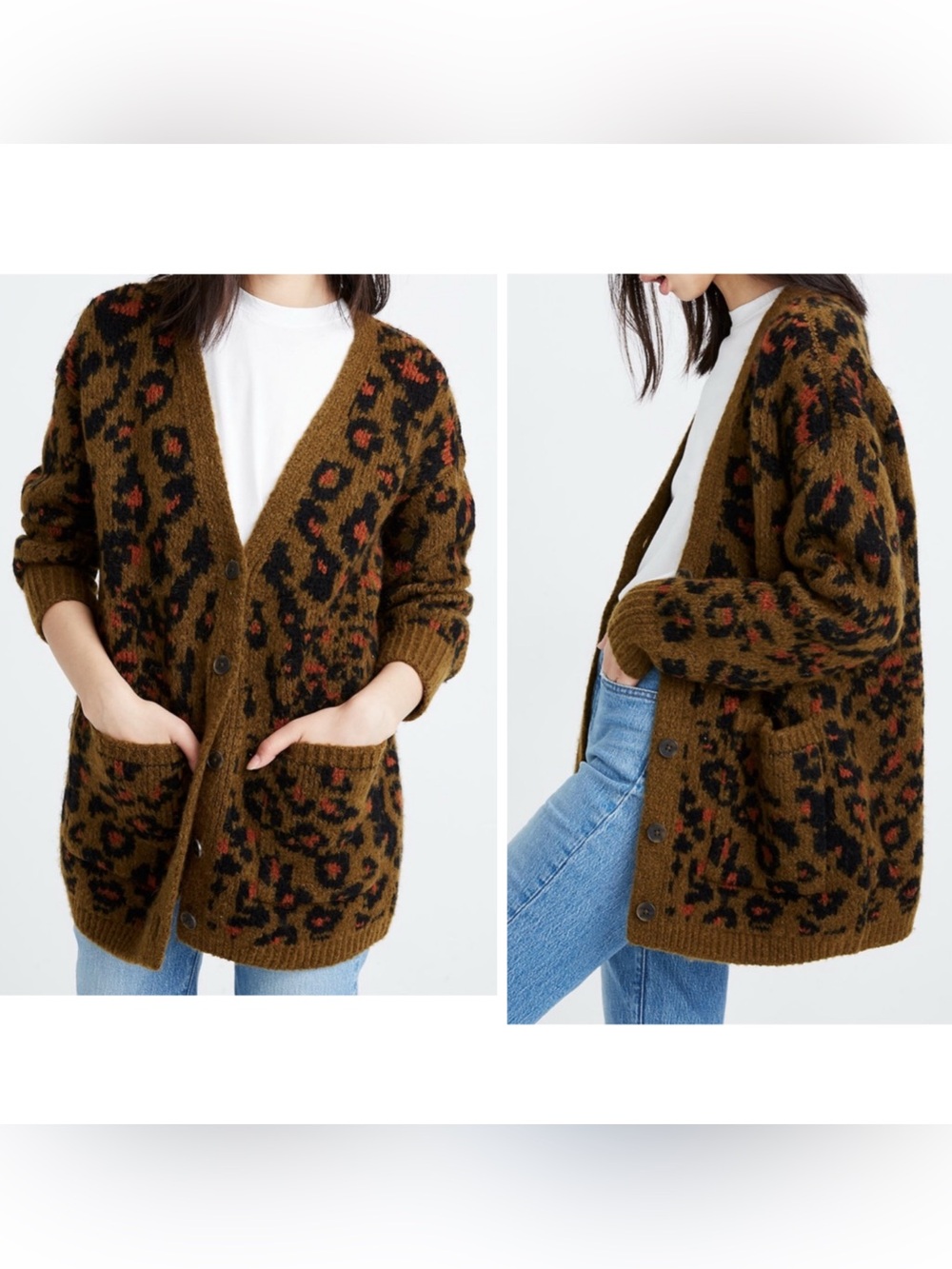 Madewell Leopard Print Jungle Cat Chunky Knit Cardigan Sweater | Small